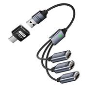 USB Splitter 1 in 3 Out, With USB C Adapter, USB 1 Male to 3 Female Extender Cable, Data & Charger Power, Compatible with PC, MacBook, Laptop, Flash Drive, Keyboard, PS4, PS5