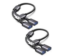 USB Splitter 2 Port, 2pcs USB Male To Double Female Cord Adapter 1 In 2 Out Dual Extender Hub Double Adapter Port Extender Data Power Charger Split Converter For PS4 PS5 Laptop Car Keyboard