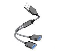USB Splitter 2 Port - Male to Double Female Splitter, 1 In 2 Out Dual USB Extender, Data Power Charging Extension Cord Converter Compatible with Car Laptop Mac PS4 PS5 for Flash Drive