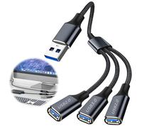 USB Splitter 3 Port 1 in 3 Out Male to Female Adapter 1x USB 3.0 2x USB 2.0 Extension Cable Hub for Multi-function Charging Data Transfer Laptop PC Mac PS4 PS5 TV Keyboard Mouse Printer Port Splitter