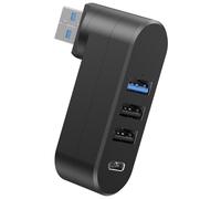 USB Splitter 4 Port for Car, USB Hub 3.0 Rotatable 90°/180° Multiport Adapter with 3 USB-A and 1 USB-C Expansion Dock for Laptop Keyboard Car and Mobile Phone, Black