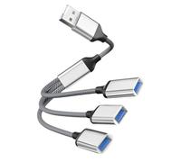 USB Splitter Cable 1 Male to 3 Female Silver Aluminium Alloy