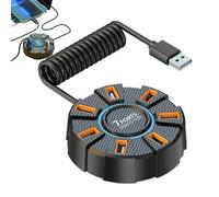 USB Splitter Cable - Round Data Hub 7 Ports Black Compact and Multifunctional USB Adapter, Laptop Accessory with Colorful LED Indicators | For Mouse Connection' unit
