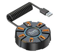 USB Splitter Cable, Round Data USB Hub Splitter, USB Adapter with 7 Ports, Portable Multi-Functional USB Hub, Colorful Lights USB Splitter Adapter, Practical USB Hub for Keyboard Flash Drive