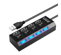 USB Splitter Hub Adapter - 4-Port Expansion High Speed Data Transfer Extension Dock with Independent On-off Switches LED Indicators | Po Charging Station