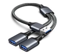USB Splitter with 2 ports,1 IN 2 OUT 1FT,USB 2.0 Male to Dual Female Extension Cord,Double Data+ Charger Y Split Adapter USB A Port Hub for Laptop/Mac/Flash Drives/Desktop/Keyboard/Mouse