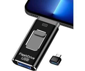 USB Stick 128GB,Flash Drive for iPhone 6/7/8/11/12/13/14/X/XR - 4 in 1 Photo Memory Stick External Storage Pen Drive Compatible for IOS/Android/Tablet/PC and Devices (Black, 128G)