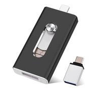 USB Stick 128GB for iPhone, MFi Certified 4-in-1 Memory Stick for iPhone/iPad/Android/PC, USB C & L OTG Flash Drive, Plug & Play Backup for Photos & Videos, Black (128GB)