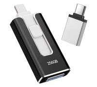 USB Stick 256GB for iPhone, [MFi-certified] 4-in-1 Flash Drive for iphone, Photo Stick for iPhone/iPad/Android/PC, Without App USB 3.0 High-Speed Lightnning Memory Stick Transfer Photos Videos, Black