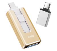 USB Stick 256GB for iPhone, [MFi-certified] 4-in-1 Flash Drive for iphone, Photo Stick for iPhone/iPad/Android/PC, Without App USB 3.0 High-Speed Lightnning Memory Stick Transfer Photos Videos, Gold