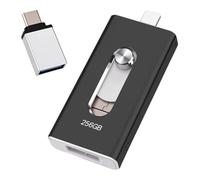 USB Stick 256GB for iPhone, [MFi-certified] 4-in-1 Flash Drive for iphone, Photo Stick for iPhone/iPad/Android/PC, Without App USB 3.0 High-Speed Lightnning Memory Stick Transfer Photos Videos, Black