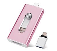 USB Stick 256GB for iPhone, MFi Certified 4-in-1 Memory Stick for iPhone/iPad/Android/PC, USB C & L OTG Flash Drive, Plug & Play Backup for Photos & Videos, Quick Transmission, Pink (256GB)