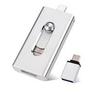 USB Stick 256GB for iPhone, MFi Certified 4-in-1 Memory Stick for iPhone/iPad/Android/PC, USB C & L OTG Flash Drive, Plug & Play Backup for Photos & Videos, Silver (256GB)