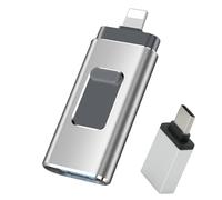 USB Stick 256GB for iPhone, No APP Needed, 4-in-1 Flash Drive for iPhone/iPad/Android/PC, USB Photo Stick, Plug and Play, Enabling Swift Transfer of Photographs and Videos (sliver)