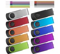 USB Stick 64GB Bulk Pack of 10 USB 2.0 Memory Sticks Metal Value Flash Drives 64 Giga, Kepmem Swivel U Disk Multicoloured Pendrives Portable Keychain Pen Drive 8 GB with 10pcs Ropes Data Storage