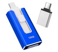 USB Stick for iPhone 128GB, [MFi Certified] 4-in-1 USB Stick Lightning Stick for iPhone Compatible with iOS/Android/PC, USB 3.0 【Without App】for Backing Photos and Videos, Blue