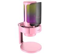 USB Streaming Gaming Microphone, FIFINE AMPLIGAME PC Condenser Desktop Mic for Video, Home use, YouTube, with RGB Control, Gain Knob, 3.5mm Headphone Jack, Shock Mount, on Computer/PS4/PS5-A8 Pink