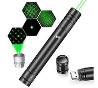 USB Teaching Flashlight Portable Long Distance Green Light Flashlight Rechargeable Small Torche Super Bright for Outdoor Camping Night Hiking Cat Toys Teachers Astronomy Enthusiasts with Wrist Strap