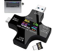 USB Tester, USB C Tester Power Meter 2 in 1, 3.6-32V 0-5.1A Current Testers Meter, Voltmeter Voltage Capacity Testers, Battery Capacity Ammeter, Data Line, Mobile Power Charger Detector (Black)