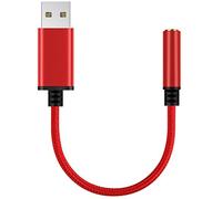 USB to 3.5 mm Jack Audio Headset Adapter Cable 0.6 Feet,External Stereo Sound Card Supported USB to TRRS 4-Pole aux Port Headphones, Compatible with Laptop,PC, Mac, PS4, Desktops etc (Red)