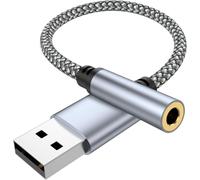 USB to 3.5mm Audio Jack Adapter, 2-in-1 External Sound Card with DAC Chip, USB to Aux Braided Dongle Compatible with TRRS Headset, PC, Laptop, PS4, PS5, Mac, Linux, Surface, Windows