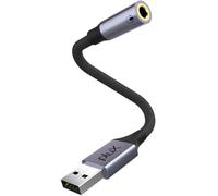 USB to 3.5mm Jack Audio Adapter by pluX, External Sound Card USB DAC TRRS Aux Headphone Microphone Converter Compatible with PC Laptop PS4 Switch Mac Windows Linux Headset Earphone