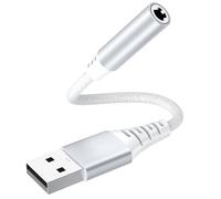 USB to 3.5mm Jack Audio Adapter,External Sound Card USB-A to Audio Jack Adapter with Aux Stereo Converter Compatible with Headset,PC Windows,Laptop Mac, Desktops,for PS4 and More Device (White)