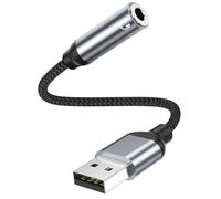 USB to 3.5mm Jack Aux Adapter, External USB A Sound Card to 3.5mm Audio Stereo Converter Adapter for Headphones, PC Red, Laptop, Desktop, PS4, Speaker or 4 Pole TRRS Microphone, Headset