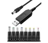 Usb to Dc 12v Cable 1m 5.5 X 2.1mm Plug Adapter Universal Power Cord with 8 Interchageable Dc Connectors Round Pin Barrel Jack Charging Cable for Laptops Router Speakers Keyboard Toothbrush Toys