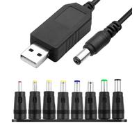 USB to DC 12V Cable 1M Universal USB to DC Power Chager Cord 5.5 X 2.1mm Plug Adapter with 8 Interchageable DC Connectors 12V Fast Charging Cable DC Adapter Compatible for Laptops Router Keyboard Toys