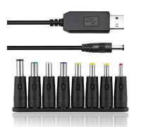 USB to DC 12V Cable 5.5x2.1mm Plug Adapter 1m Universal Power Chager Cord with 8 Interchangeable DC Connectors Round Pin Barrel Jack for Laptops Speakers Router Keyboard Toys Toothbrush Monitor