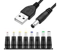 USB to DC 5V Cable 1M Universal USB to DC Power Chager Cord 5.5 X 2.1mm Plug Adapter with 8 Interchageable DC Connectors 5V Fast Charging Cable DC Adapter Compatible for Laptops Router Keyboard Toys