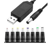 USB to DC 9V Cable 1M Universal USB to DC Power Chager Cord 5.5 X 2.1mm Plug Adapter with 8 Interchageable DC Connectors 9V Fast Charging Cable DC Adapter Compatible for Laptops Router Keyboard Toys
