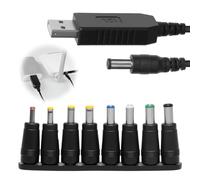 USB to DC Cable, 1M 12V Universal USB to DC Power Chager Cord 5.5 X 2.1mm Plug Adapter with 8 Interchageable Connectors Compatible with Laptops Router Keyboard Bluetooth Speakers Toys Lamps