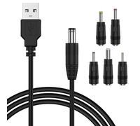 USB to DC Cable, 1M 5V 2.0 A Universal USB Power Cable Male to DC 5.5 x 2.1mm Barrel Jack Plug Charger Power Cord Adapter with 2.5x0.7mm 3.5x1.35mm 4.0x1.7mm 5.5x2.5mm 3.0x1.0mm 5 Connectors Tips