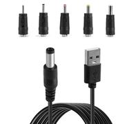 USB to DC Cable, 1M 5V 2.0 A Universal USB Power Cable Male to DC 5.5 x 2.1mm Barrel Jack Plug Charger Power Cord Adapter with 2.5x0.7mm 3.5x1.35mm 4.0x1.7mm 5.5x2.5mm 3.0x1.0mm 5 Connectors Tips