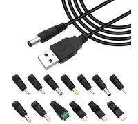 USB to DC Cable, 1M 5V 2A USB to DC Barrel Jack Cable Universal USB2.0 to DC Power Cable 5.5mmx2.1mm Barrel Jack Plug Charger with 13 Interchangeable Connector for Laptops Speakers Power Banks Routers