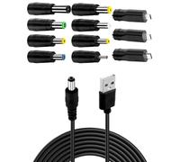 USB to DC Cable, 1M Universal 5V 3A DC Power Cable DC Barrel Jack Plug Charger Power Cord with 3 USB 6.4x4.4mm 6.3x3.0mm 5.5x2.5mm 5.5x2.1mm 5.5x1.7mm 4.8x1.7mm 4.0x1.7mm 3.5x1.35mm 11 Connector Tips