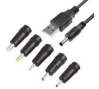 USB to DC Cable,1m Universal 5V USB Power Chager Cord DC 5.5 X 2.1mm Plug Adapter with 2.5x0.7mm, 3.5x1.35mm, 4.0x1.7mm, 5.5x2.5mm, 3.0x1.0mm Connectors Compatible for Laptops, Router, Keyboard