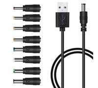 USB to DC Cable,1m Universal 5V USB Power Chager Cord DC 5.5 X 2.1mm Plug Adapter with 3.5x1.35mm, 4.0x1.7mm, 4.8x1.7mm, 5.5x2.5mm, 5.5x1.7mm ,5.5x2.1mm, 6.3x3mm,6.4x4.4mm Connectors (Black, 100cm)