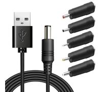 USB to DC Power Cable 1m - Universal 5V USB Charger Cord with 5 Connectors (5.5×2.1mm Plug + 2.5×0.7mm, 3.0×1.0mm, 3.5×1.35mm, 4.0×1.7mm, 5.5×2.5mm) - Compatible with Laptops, Routers, Keyboards & Mor