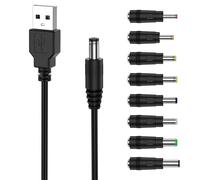 USB to DC Power Cable Universal 5.5 x 2.1mm Charger Adapter USB2.0 to DC 5V Charging Cord with 8 Connector Plugs Type-C Micro USB Mini USB for Speakers Routers Laptops Power Banks Cameras Fans (1m)