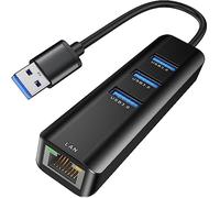 USB to Ethernet Adapter, ABLEWE 3 Ports USB 3.0 Hub with RJ45 1Gbps Gigabit Ethernet Adapter,USB Ethernet Adapter Compatible-MacBook Air 2017/ iMac/XPS/Surface Pro/Linux/Chromebook - Black