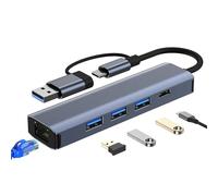 USB to Ethernet Adapter - Multifunctional Laptop Ethernet Adapter 5 in 2 Gigabit network card | Practical USB Gigabit Ethernet Adapter Rj45 Internet Adapter for Devices with USB C Ports