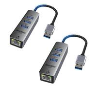 USB to Ethernet Adapter, USB Ethernet Adapter for Laptop Shuomeng USB RJ45 Hub with 3*USB 3.0 Gigabit 1000/100/10 Mbps Support Windows, Mac OS, Surface Pro, Linux, XPS, Smart TV, and More (2Pcs)
