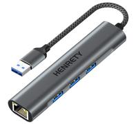 USB to Ethernet Adapter with 3 USB 3.0 Hub for Laptop PC Gigabit Ethernet LAN Network Adapter Compatible with Nintendo Switch MacBook Windows macOS Linux, and More[Grey Green]