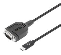 Manhattan USB-C to Serial Converter cable, 1m, Male to Male, Serial/RS232/COM/DB9, Prolific PL2303GT Chip, Black cable, Three Years Warranty