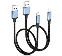 USB to USB C Charger Cable 0.5m Short for Car, 2 Pack USB2.0 Short USBA to USBC Fast Charger Cable, Nylon 50 cm Small Type C Wire for Samsung Galaxy S23 S22, iPhone 17 16 15 Huawei, Pixel, Xiaomi