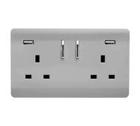 Trendi Switch 2 Gang 4 Port USB 2100mA Plug Socket in Brushed Steel