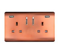 Trendi 2 Gang Artistic Modern Glossy 13 Amp 4 x 2.1mA USB Switched Tactile Plug Socket Copper